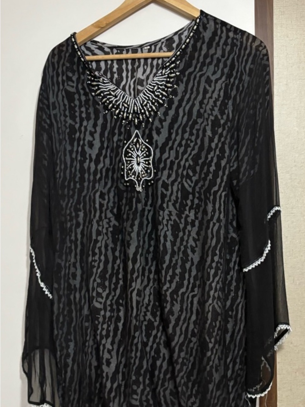 Black Sheer Tunic with White Embellishments kurti medium